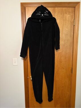 Black Cat Hooded Onesie, Size Medium